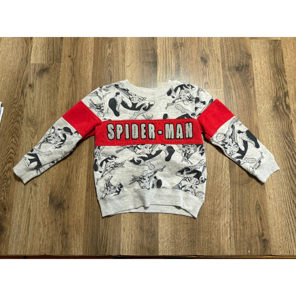 Marvel Spider-Man Sweatshirt Boys Size 4T Grey Graphic All Over Print NMGF602